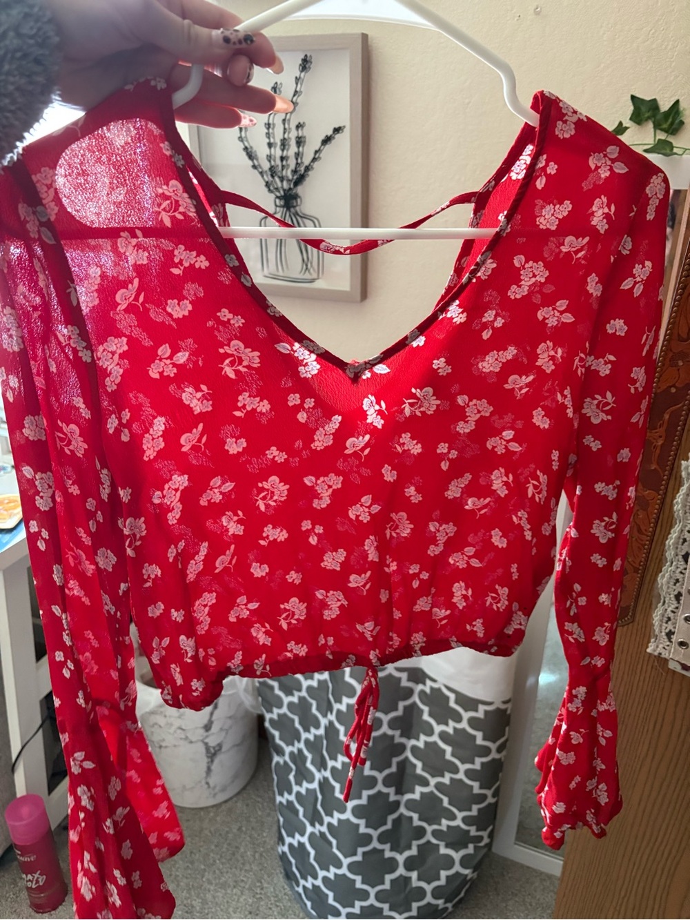 Red Floral Cropped Long Sleeve